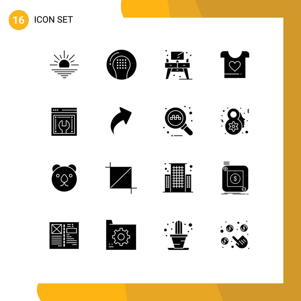 Pictogram Set of 16 Simple Solid Glyphs of web advancement heart recreation love table Editable Vector Design Elements