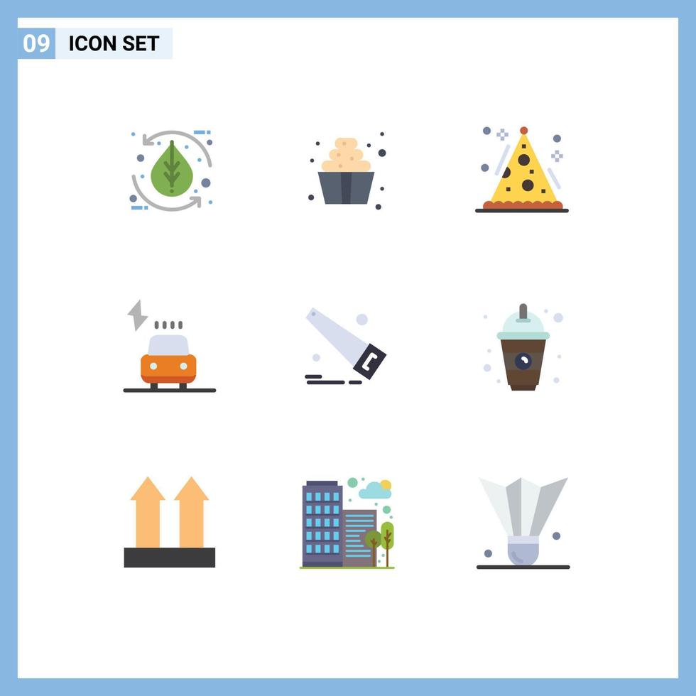 Group of 9 Flat Colors Signs and Symbols for saw electric sweets charge party Editable Vector Design Elements