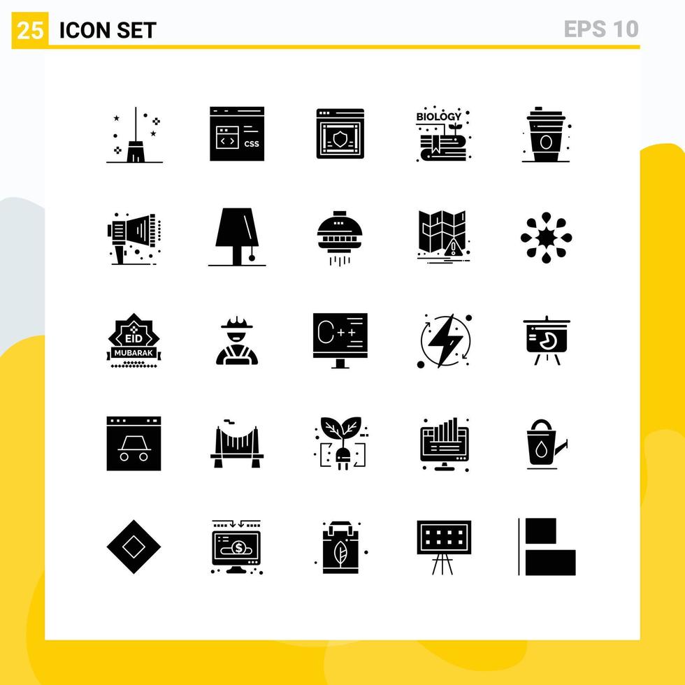 25 Universal Solid Glyphs Set for Web and Mobile Applications knowledge content development book security Editable Vector Design Elements