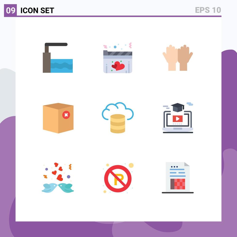 Modern Set of 9 Flat Colors Pictograph of backup no pray e box Editable Vector Design Elements