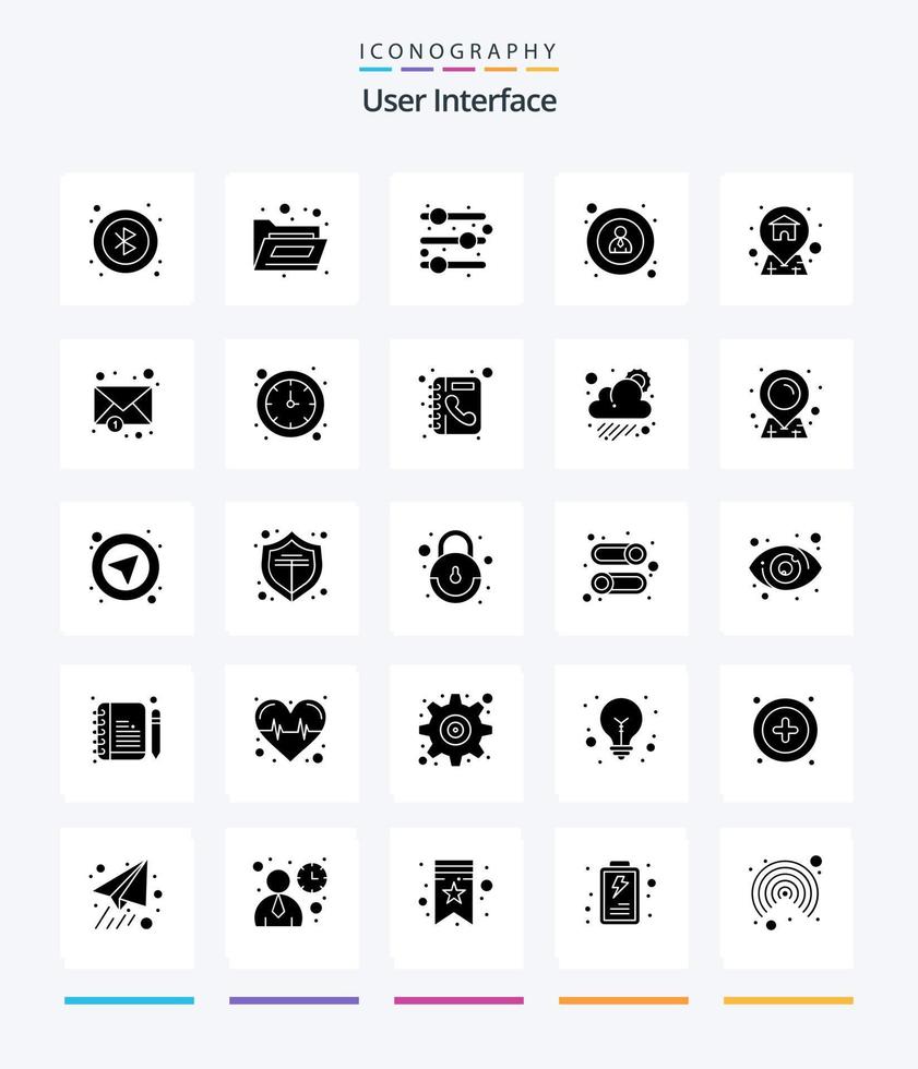 Creative User Interface 25 Glyph Solid Black icon pack  Such As clock. mail. interface. envelope. home vector