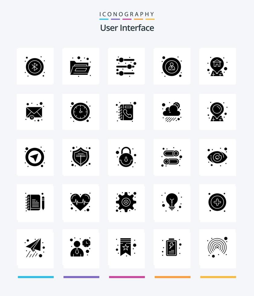 interfaz de usuario creativa paquete de iconos negros sólidos de 25 glifos, como reloj. correo. interfaz. sobre. casa vector