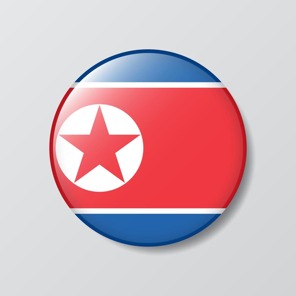 Ilustración en forma de círculo de botón brillante de la bandera de corea del norte vector