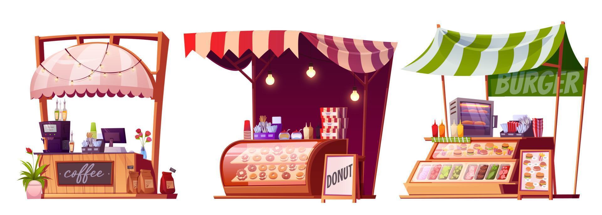 Market stalls with street food vector