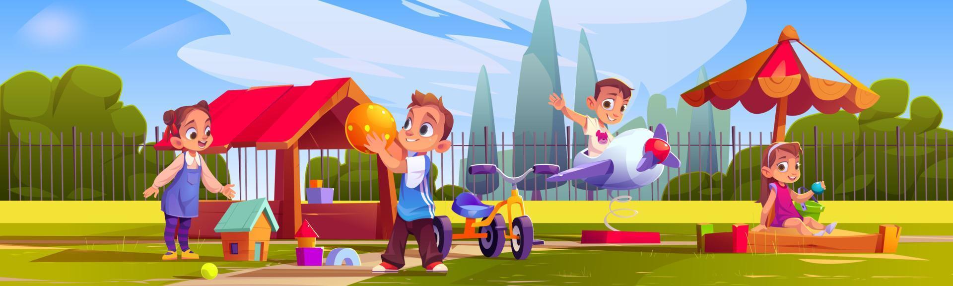 Children playing at house yard, boys and girls vector