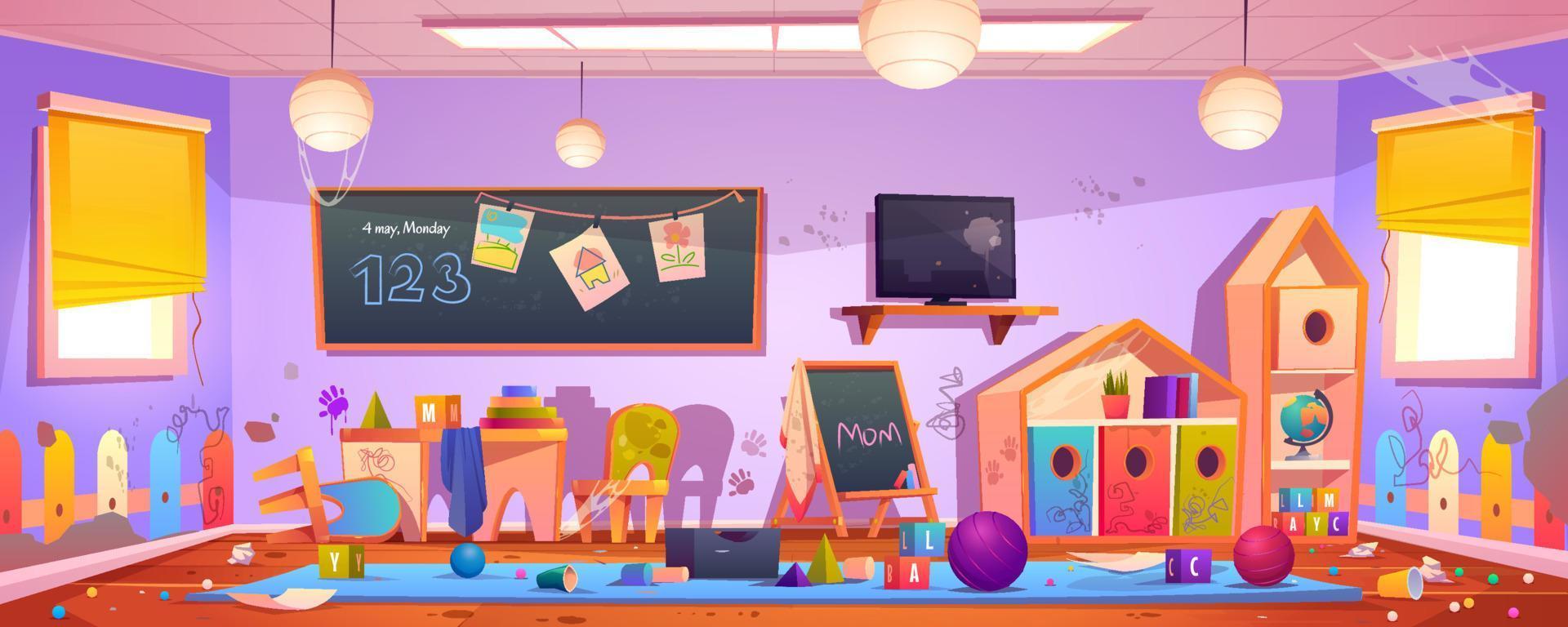 Messy kids room interior in kindergarten vector