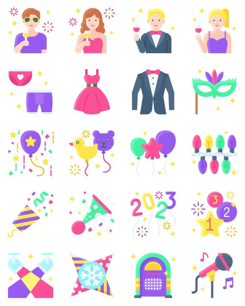 New year realated flat vector icon set 2
