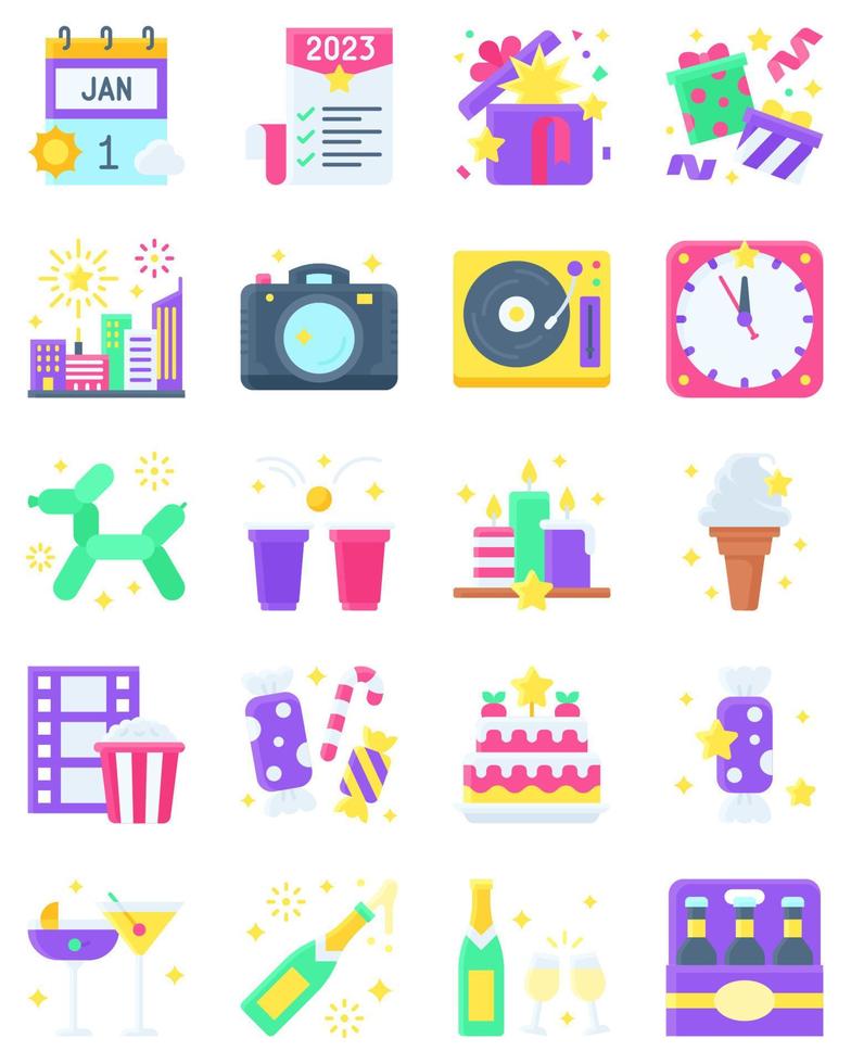 New year realated flat vector icon set 4