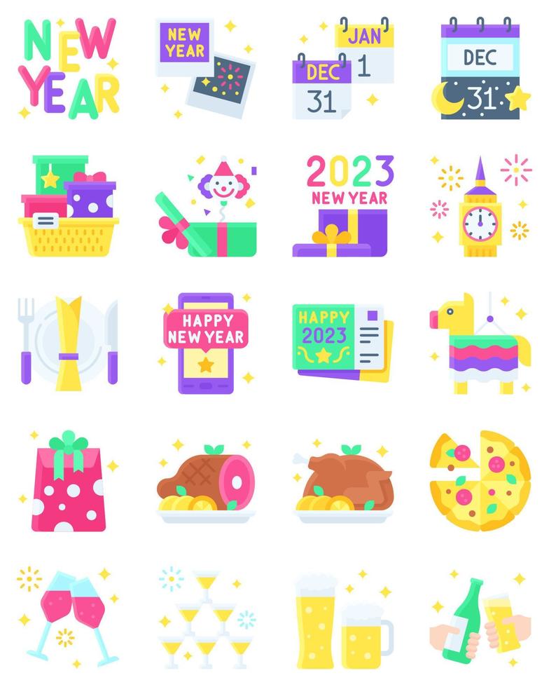 New year realated flat vector icon set 3