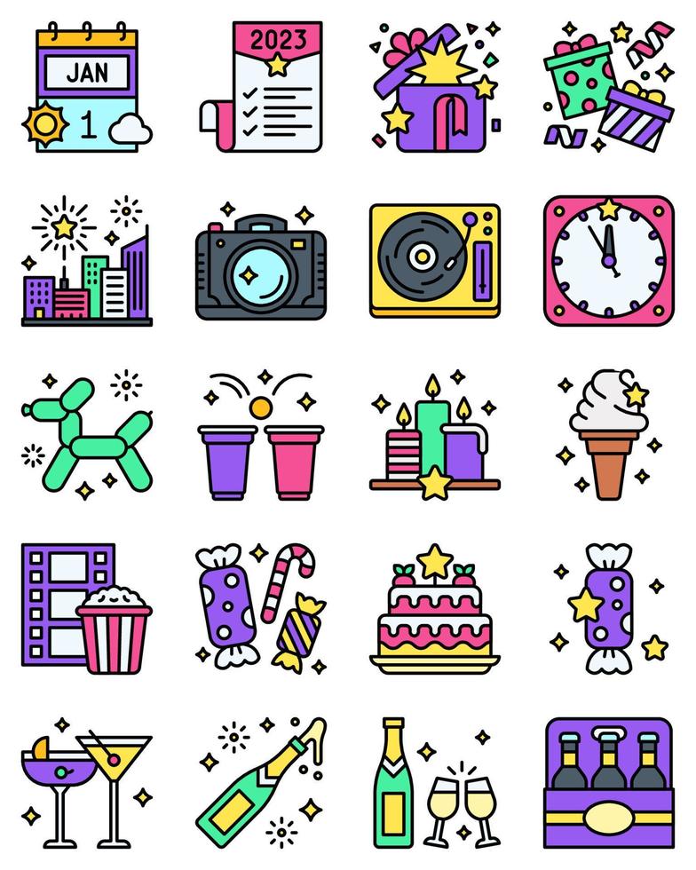 conjunto de iconos de vector lleno relacionado con el año nuevo 4
