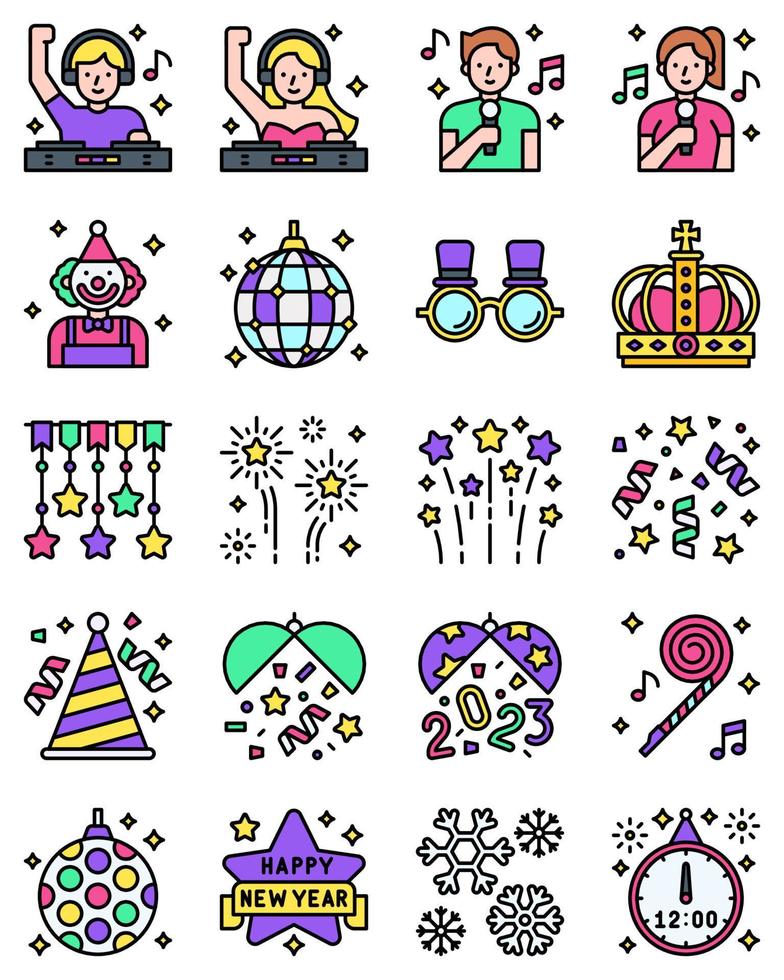 New year realated filled vector icon set