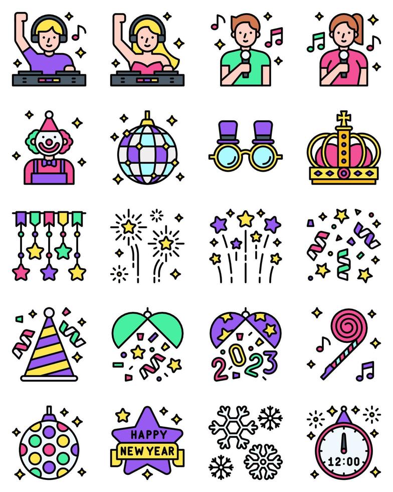 New year realated filled vector icon set