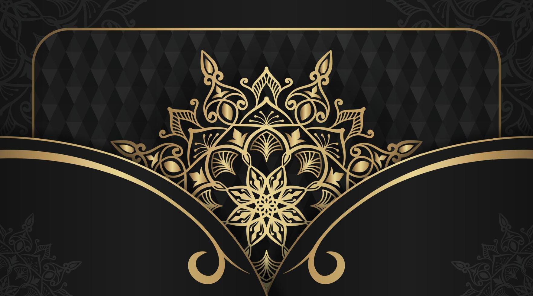 Black background with golden mandala ornament vector