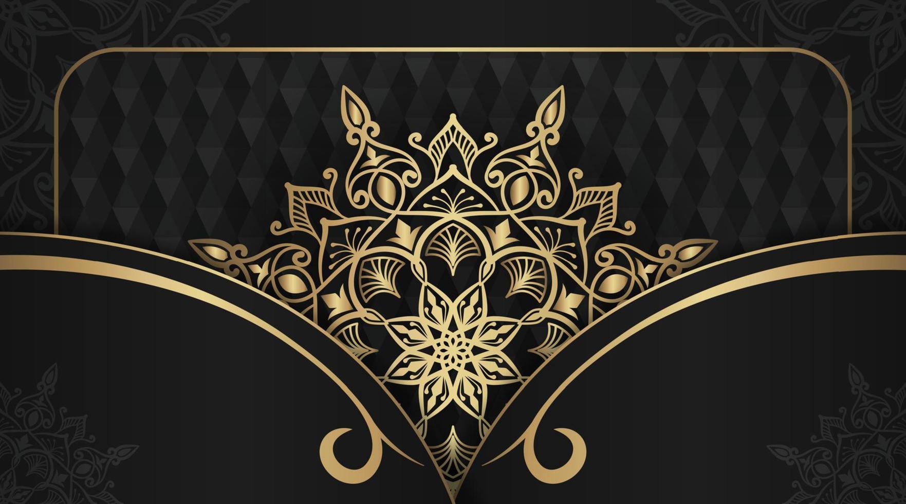 Black background with golden mandala ornament vector