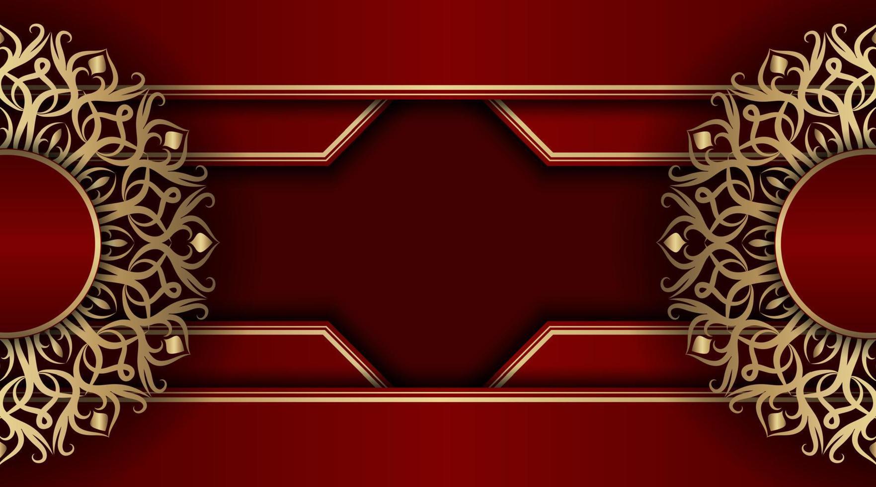 Red background with golden mandala ornament vector