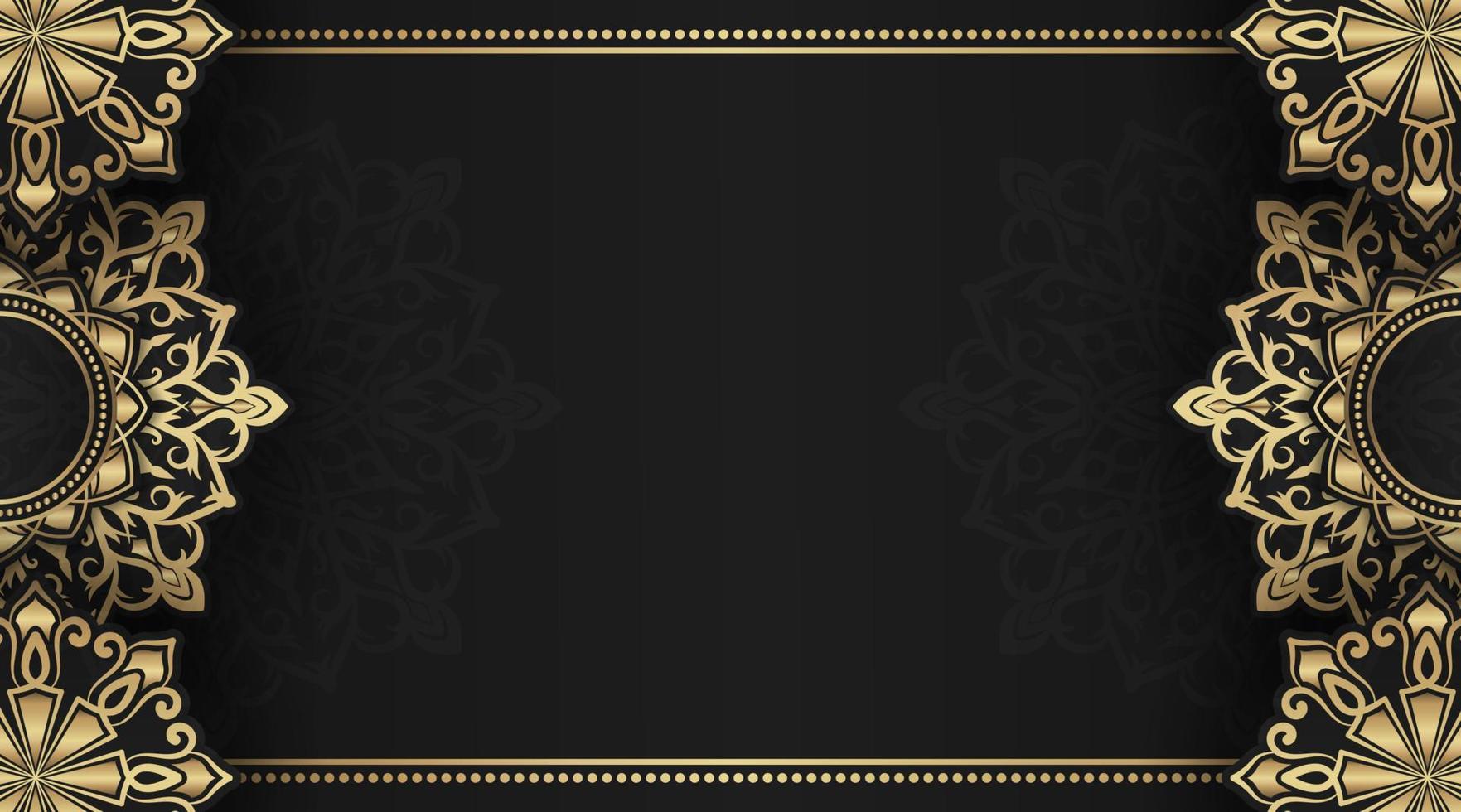 black background with golden mandala ornament vector