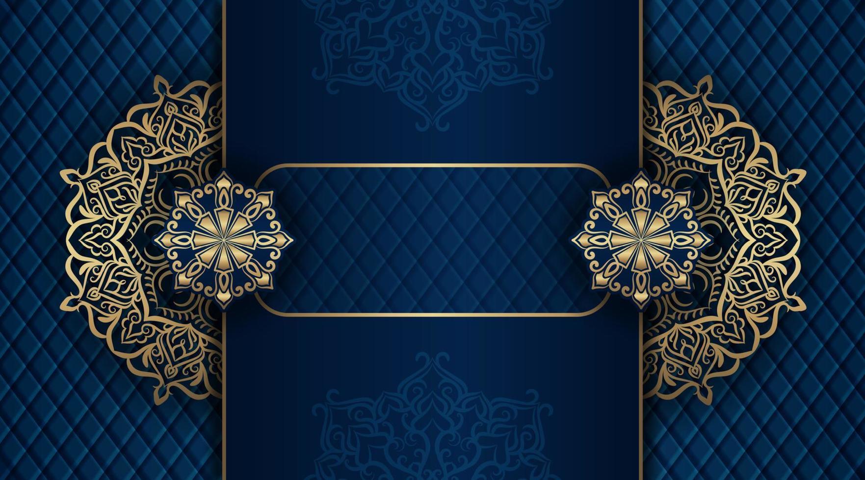 blue background with golden mandala ornament vector