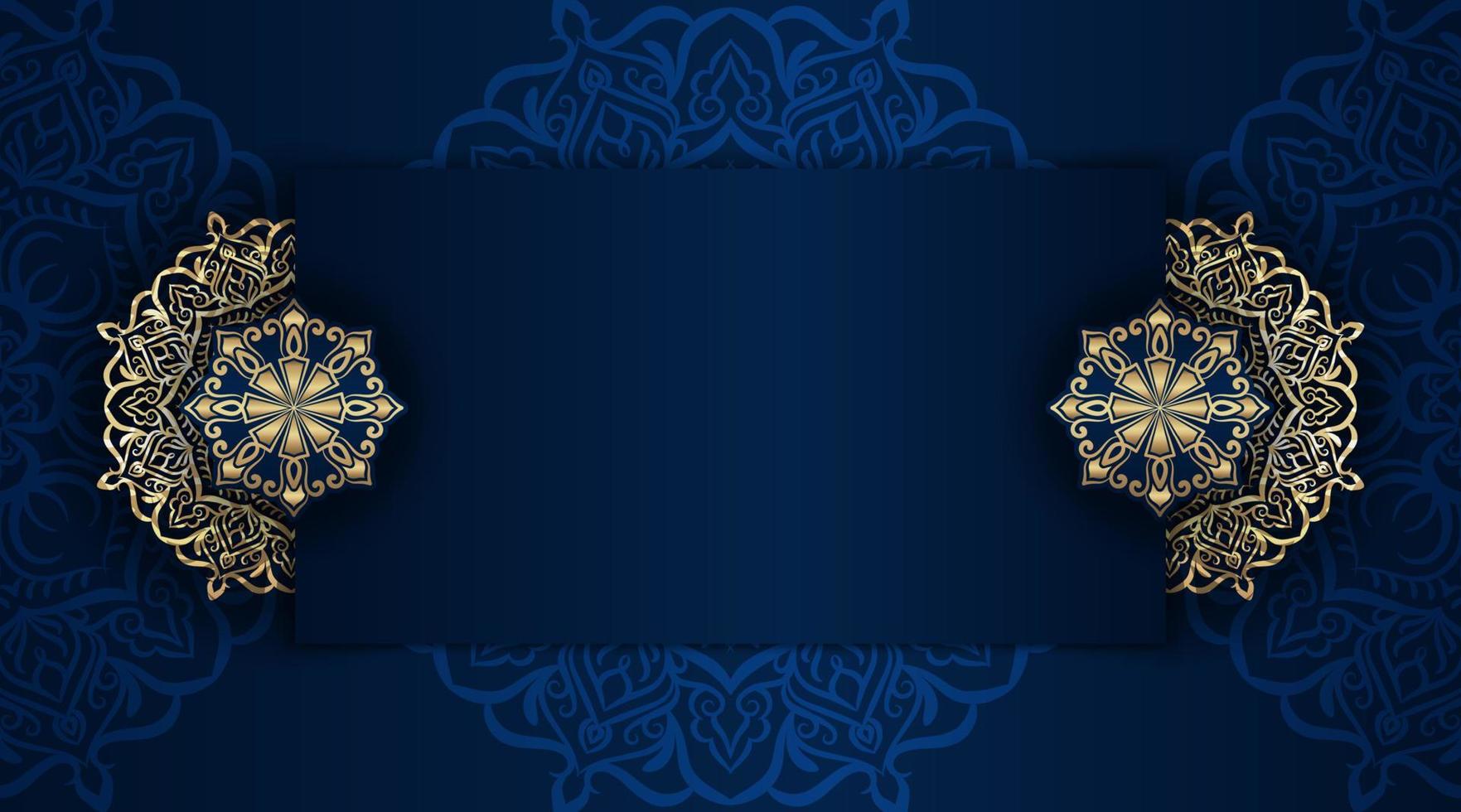 blue background with golden mandala ornament vector