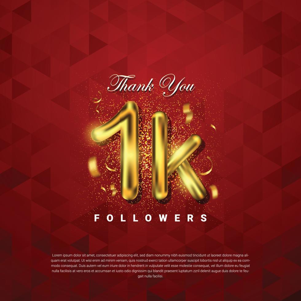 Thank you followers vector template with 1k golden sign for social media