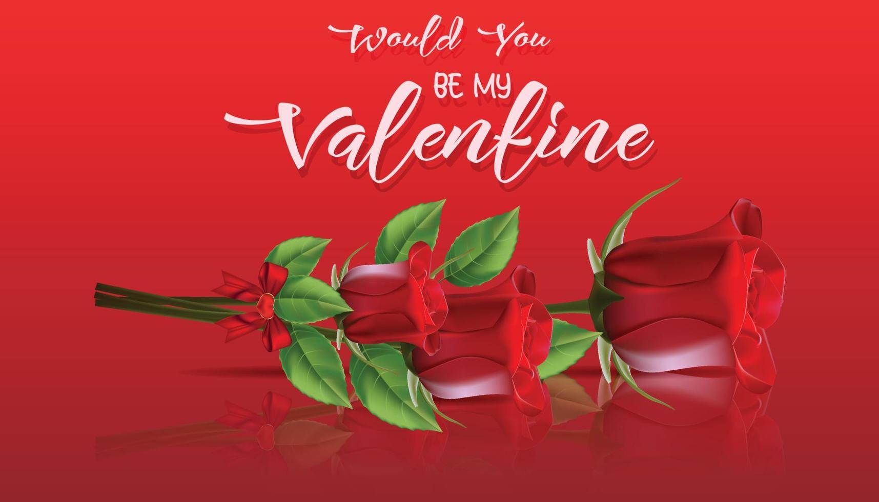 Valentines day greetings with realistic red rose vector illustration