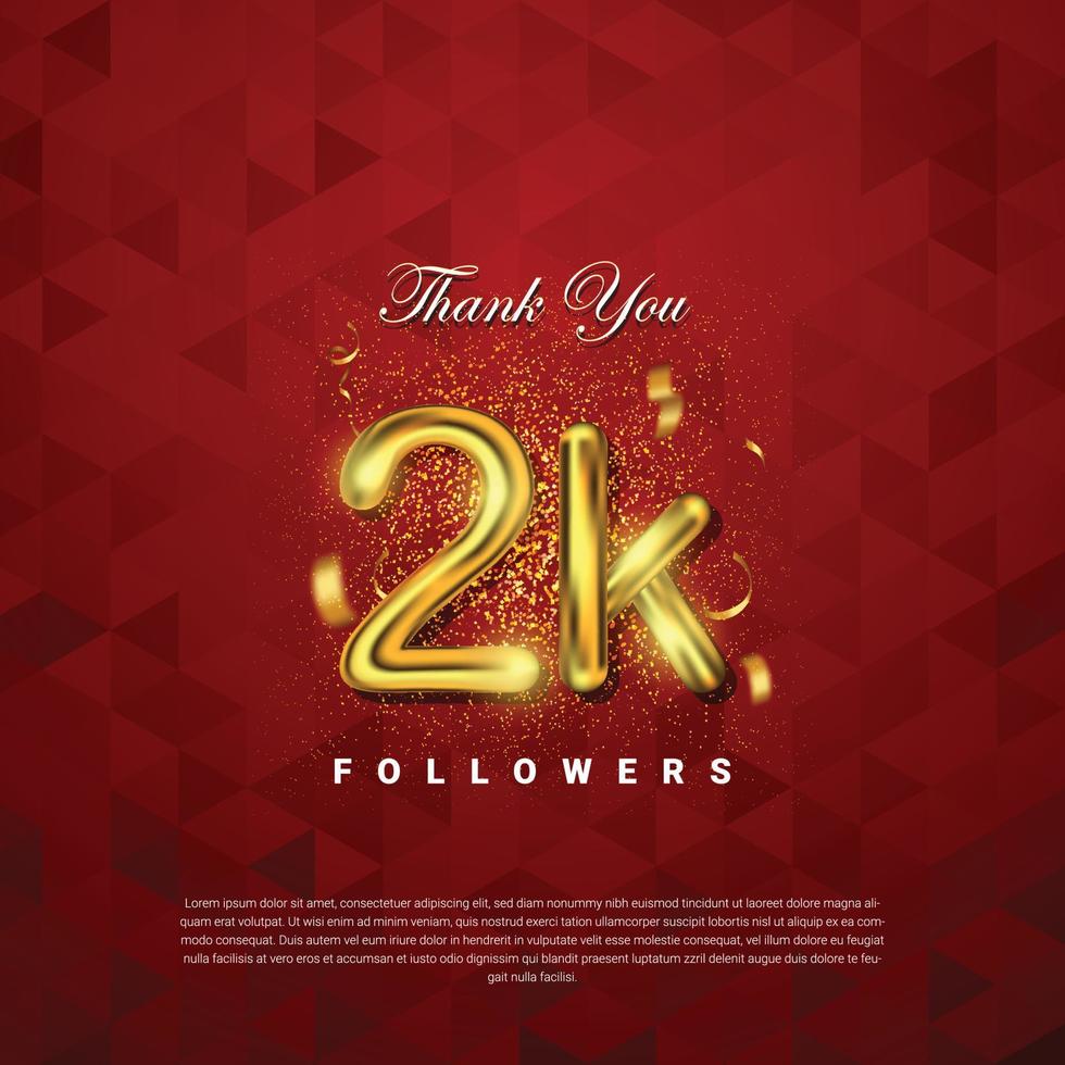 Thank you followers vector template with 2k golden sign for social media