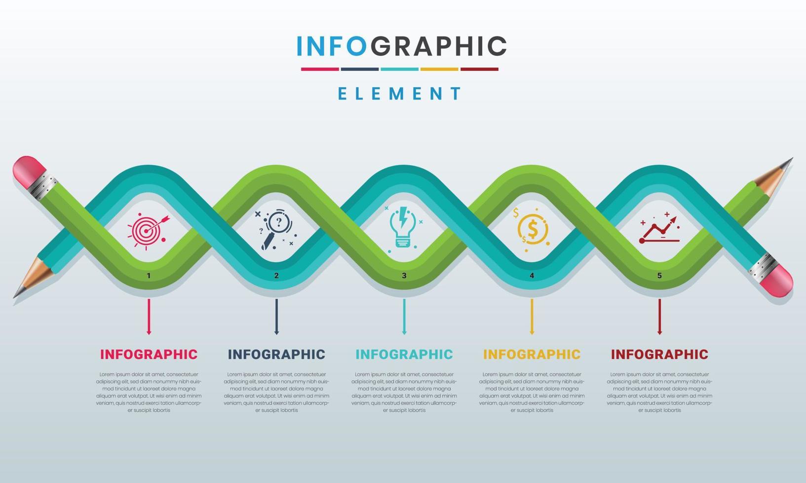 Creative twisted pencil infographics template vector with graph