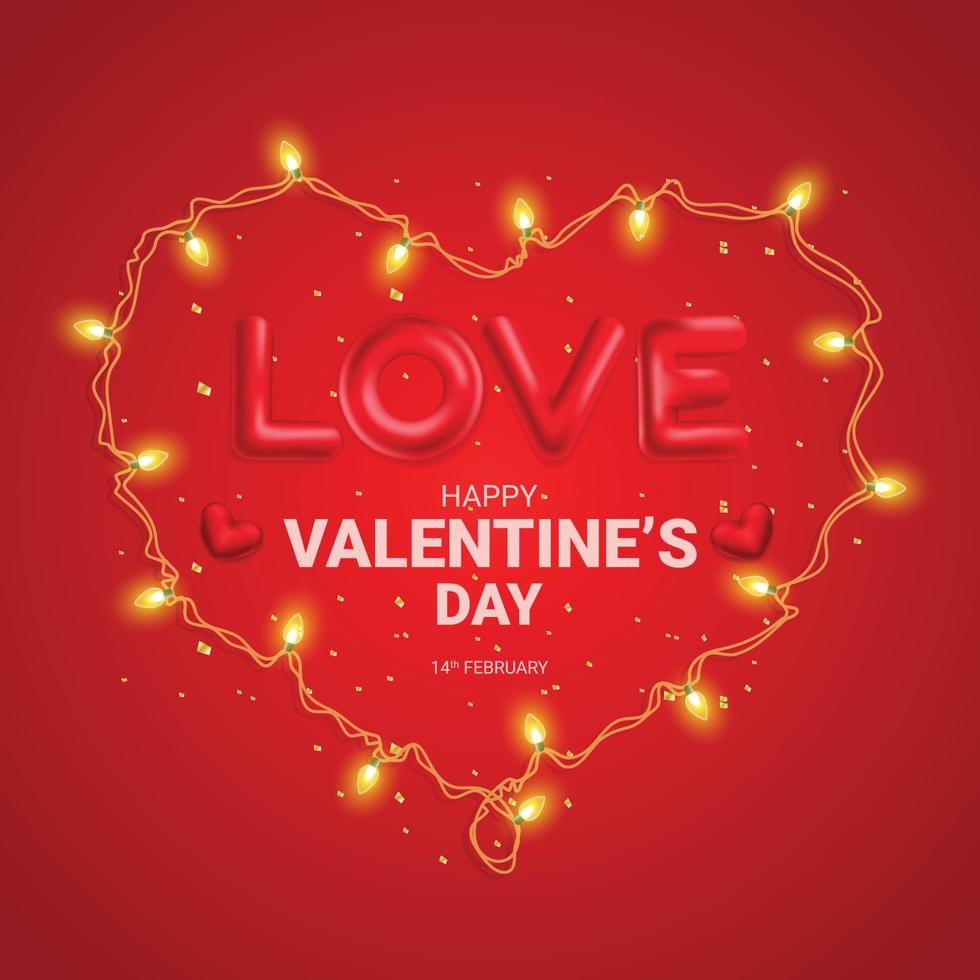 Happy valentines day concept with light bulb and heart shape vector illustration
