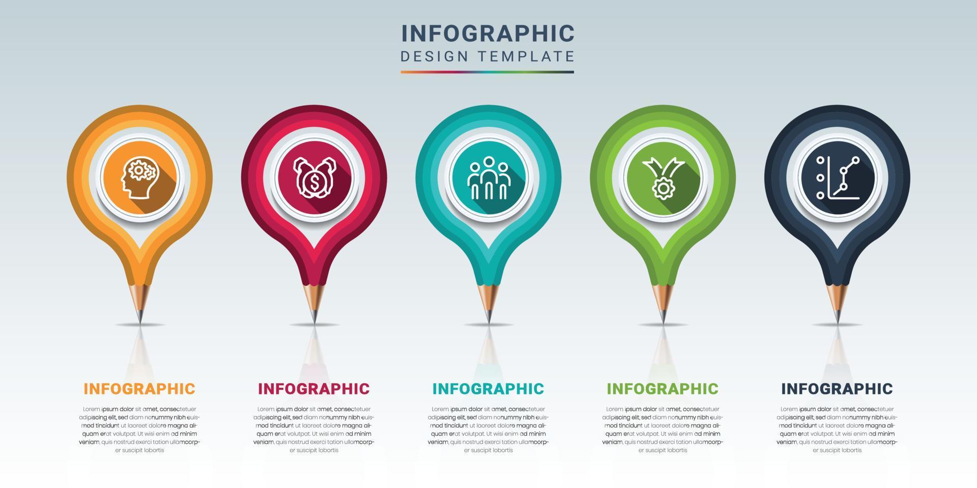 Five options infographics template vector with pencil