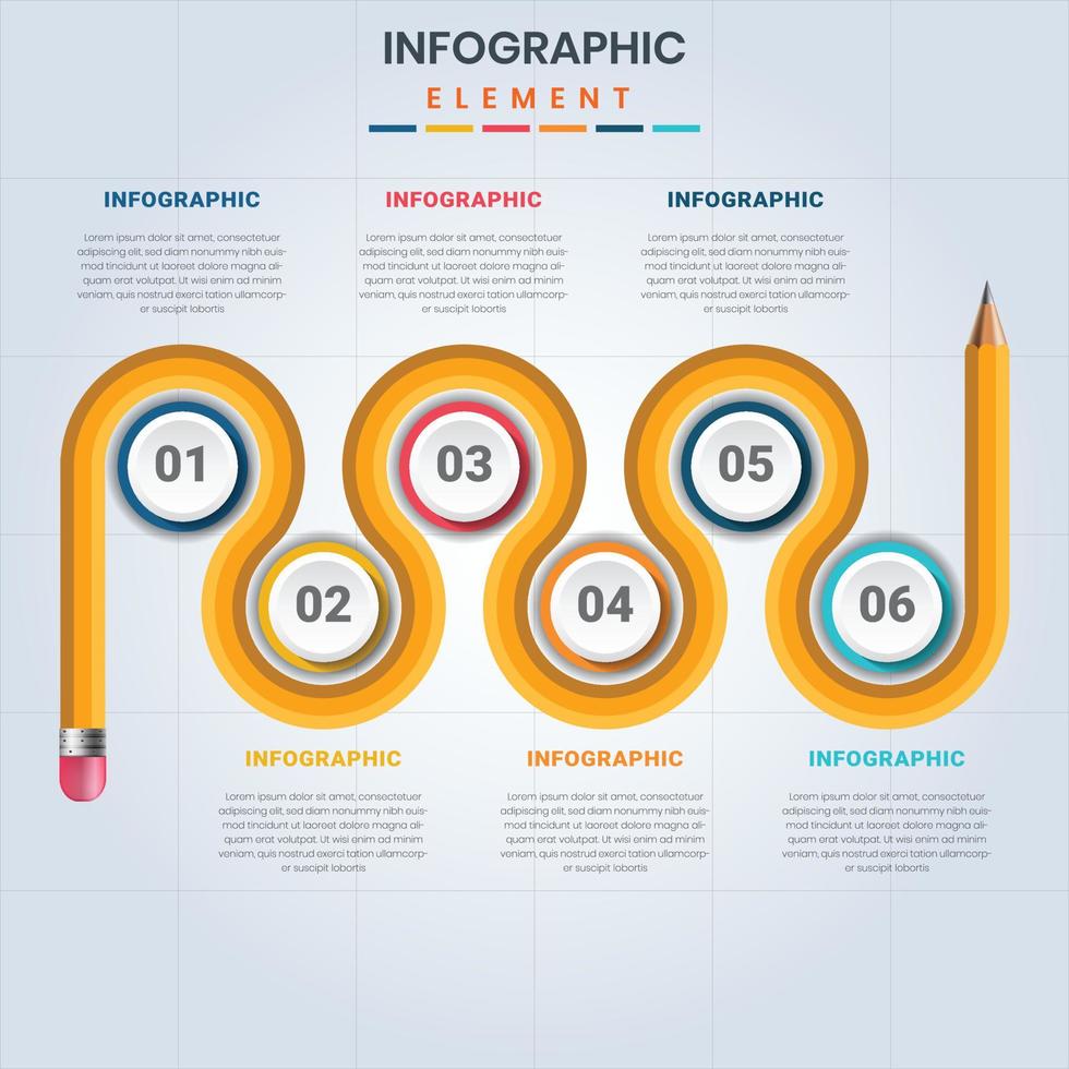 Creative curved yellow pencil infographics template vector with graph