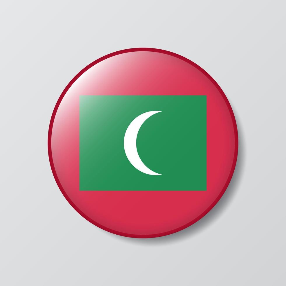 Ilustración en forma de círculo de botón brillante de la bandera de maldivas vector