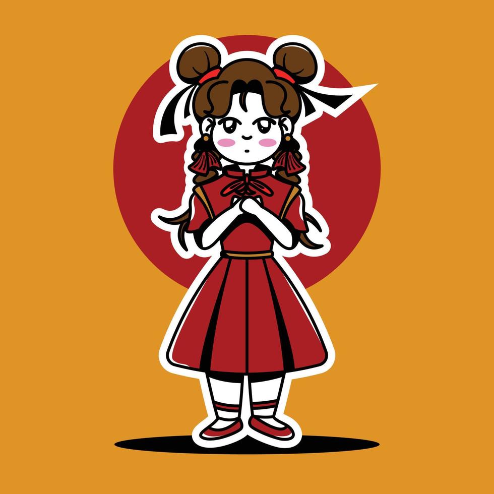 Cute chinese girl cartoon. chinese new year vector illustration isolated