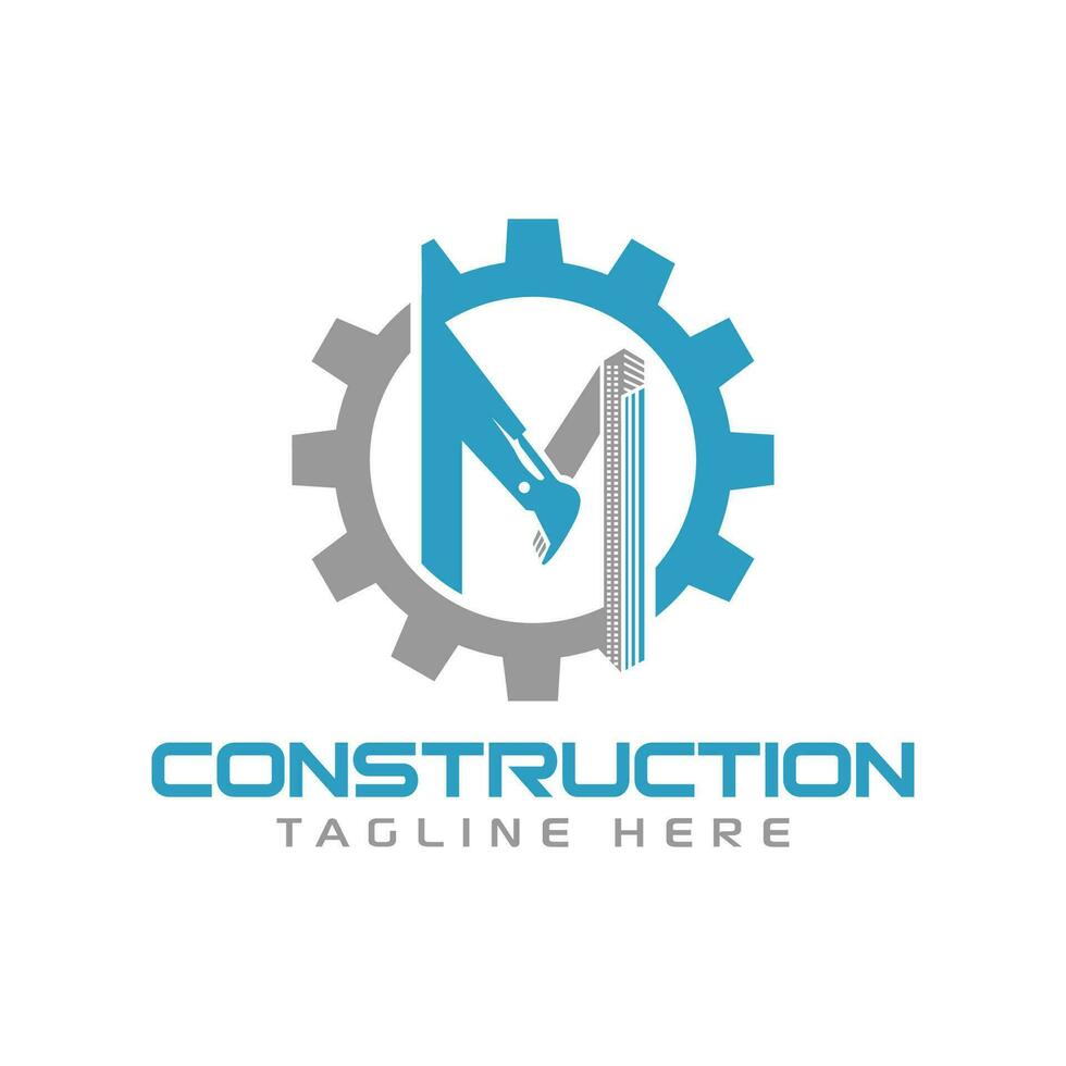 M Excavator Logo - Letter M excavator constructions engineering logo template vector