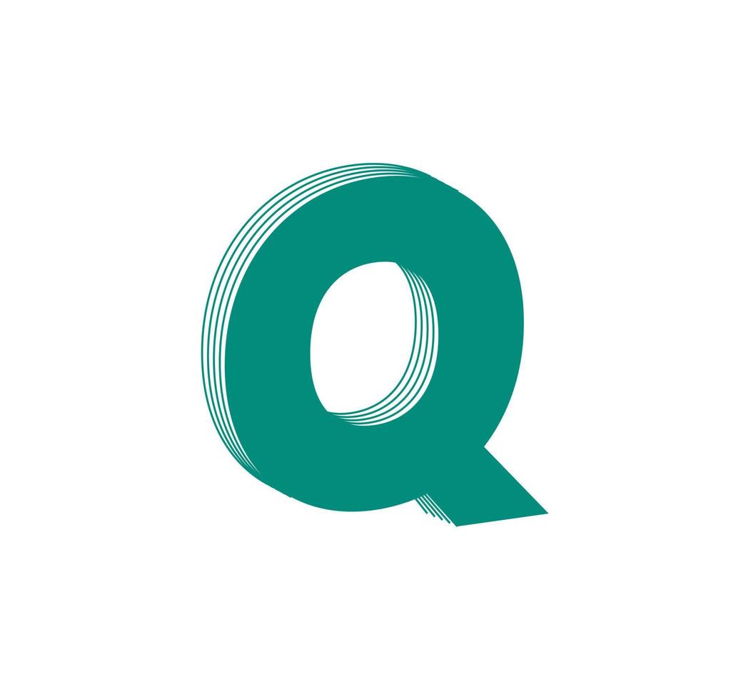 3D Linear modern logo of letter Q. Number in the form of a line strip. Linear abstract design of alphabet number character and letter. logo, corporate identity, app, creative poster and more. vector