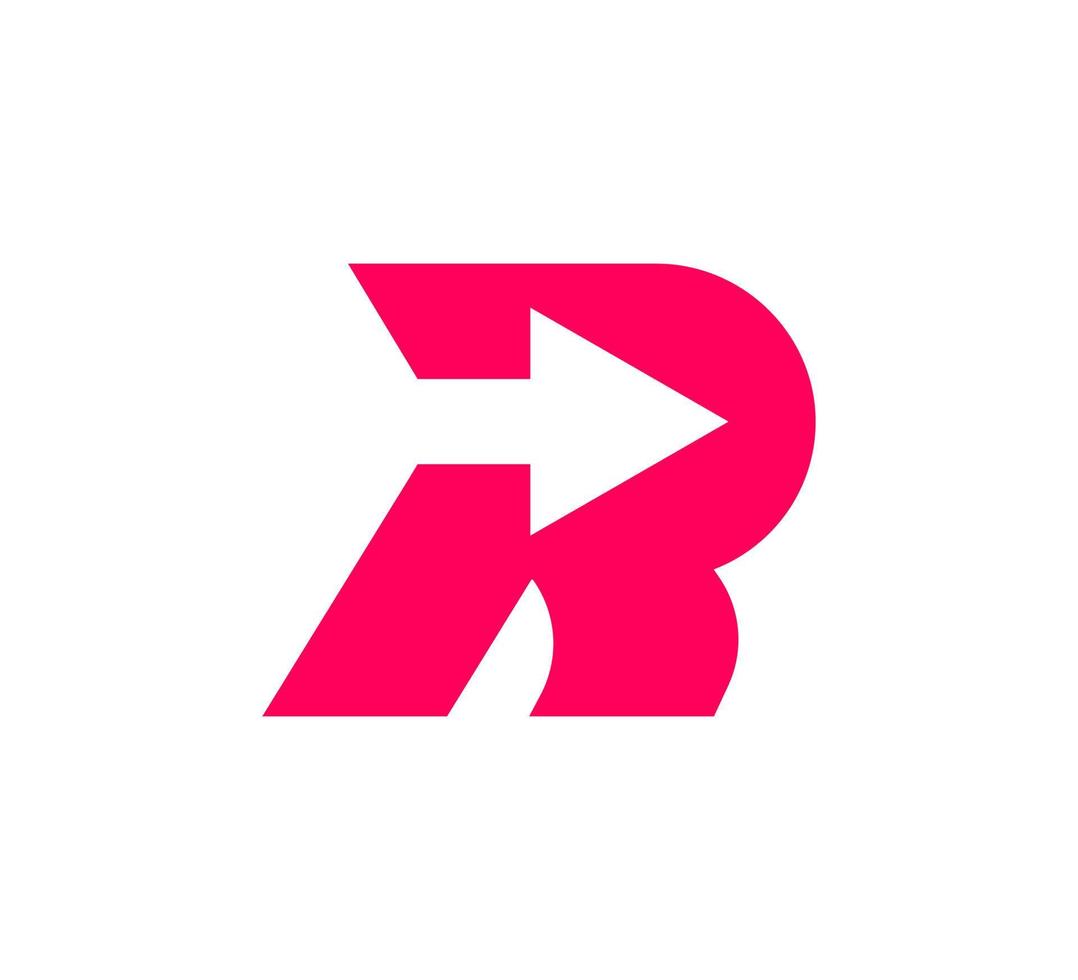 R letter logo moving in arrow direction. Futuristic corporate identity logo, company graphic design. vector