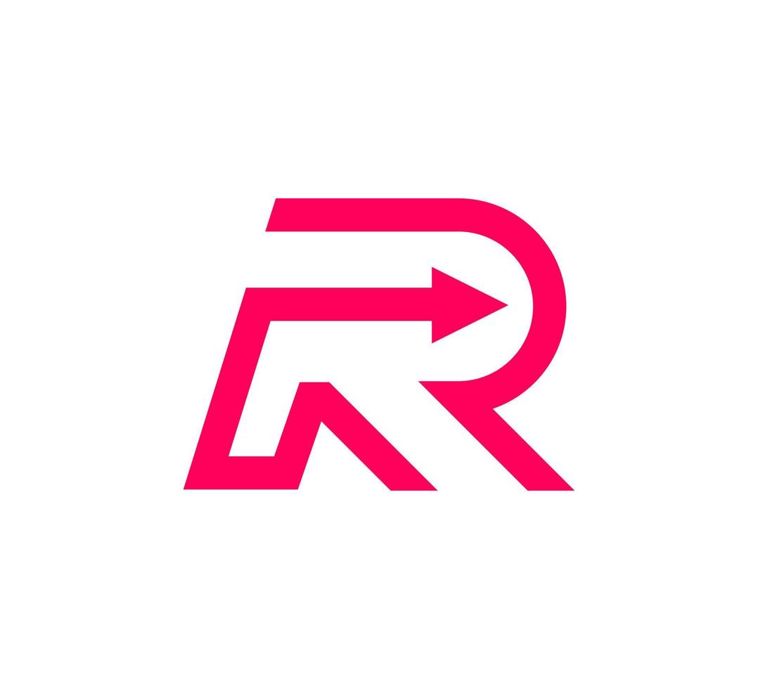 Capital letter r logo with arrow crossing. Futuristic, corporate identity logo, company graphic design. vector