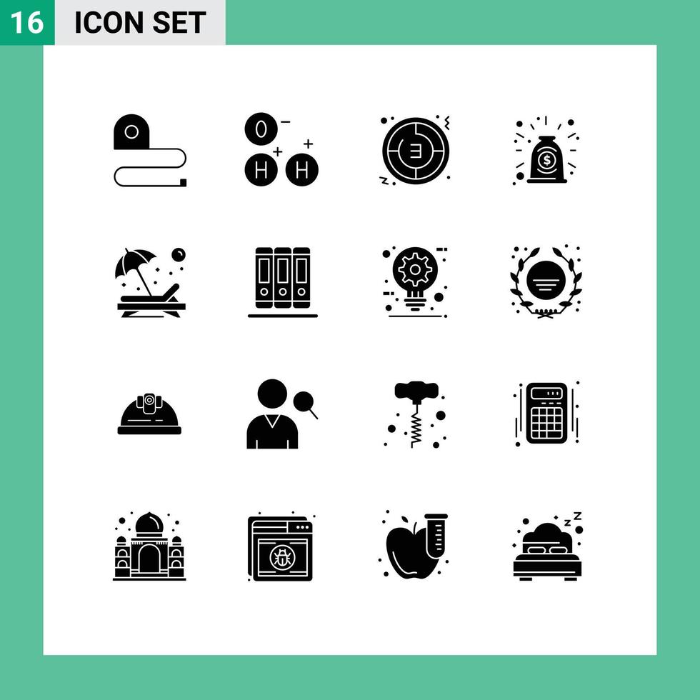 Group of 16 Modern Solid Glyphs Set for chair deal timer contract agreement Editable Vector Design Elements