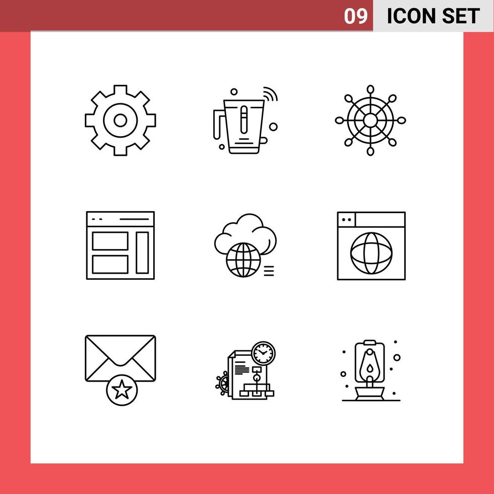 Set of 9 Modern UI Icons Symbols Signs for idea user helm sidebar interface Editable Vector Design Elements