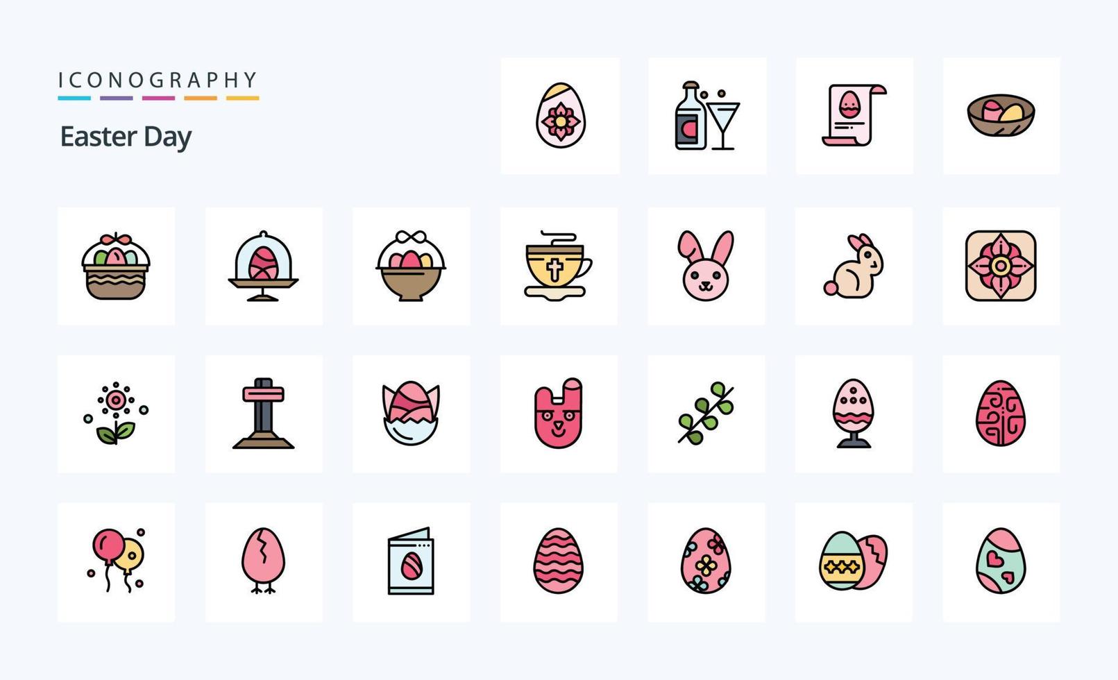 paquete de iconos de estilo lleno de línea de pascua 25 vector