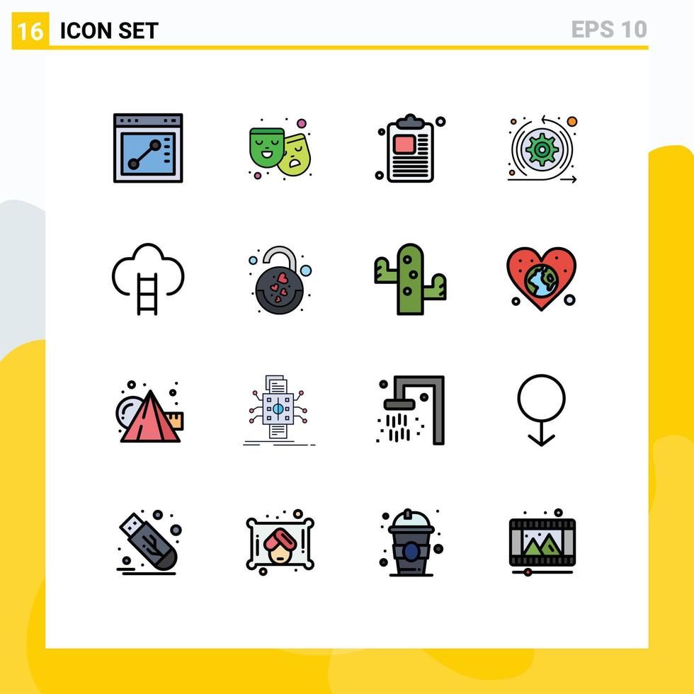 Pack of 16 creative Flat Color Filled Lines of place badges clipboard career scrum Editable Creative Vector Design Elements
