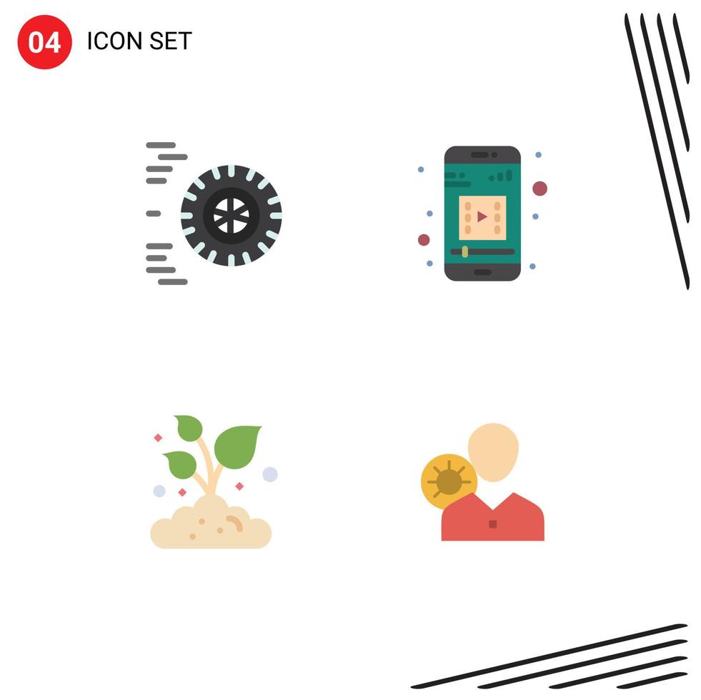 4 Thematic Vector Flat Icons and Editable Symbols of motion small mobile app farm efficiency Editable Vector Design Elements