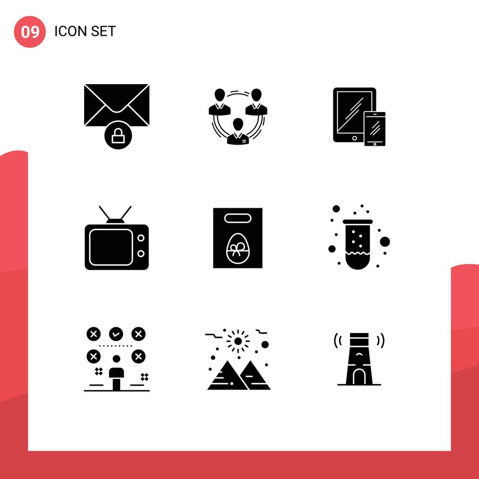 User Interface Pack of 9 Basic Solid Glyphs of watch television social phone mobile Editable Vector Design Elements