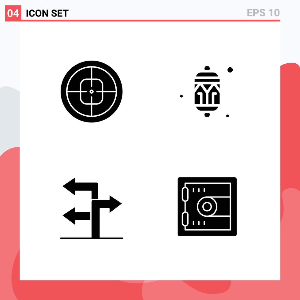 Solid Glyph Pack of 4 Universal Symbols of army light soldier decoration direction Editable Vector Design Elements