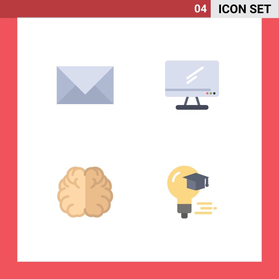 Modern Set of 4 Flat Icons and symbols such as communication pc email monitor education Editable Vector Design Elements