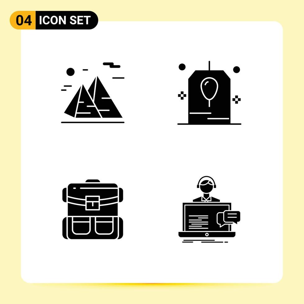 Set of Vector Solid Glyphs on Grid for mountain travel moon celebration bag Editable Vector Design Elements