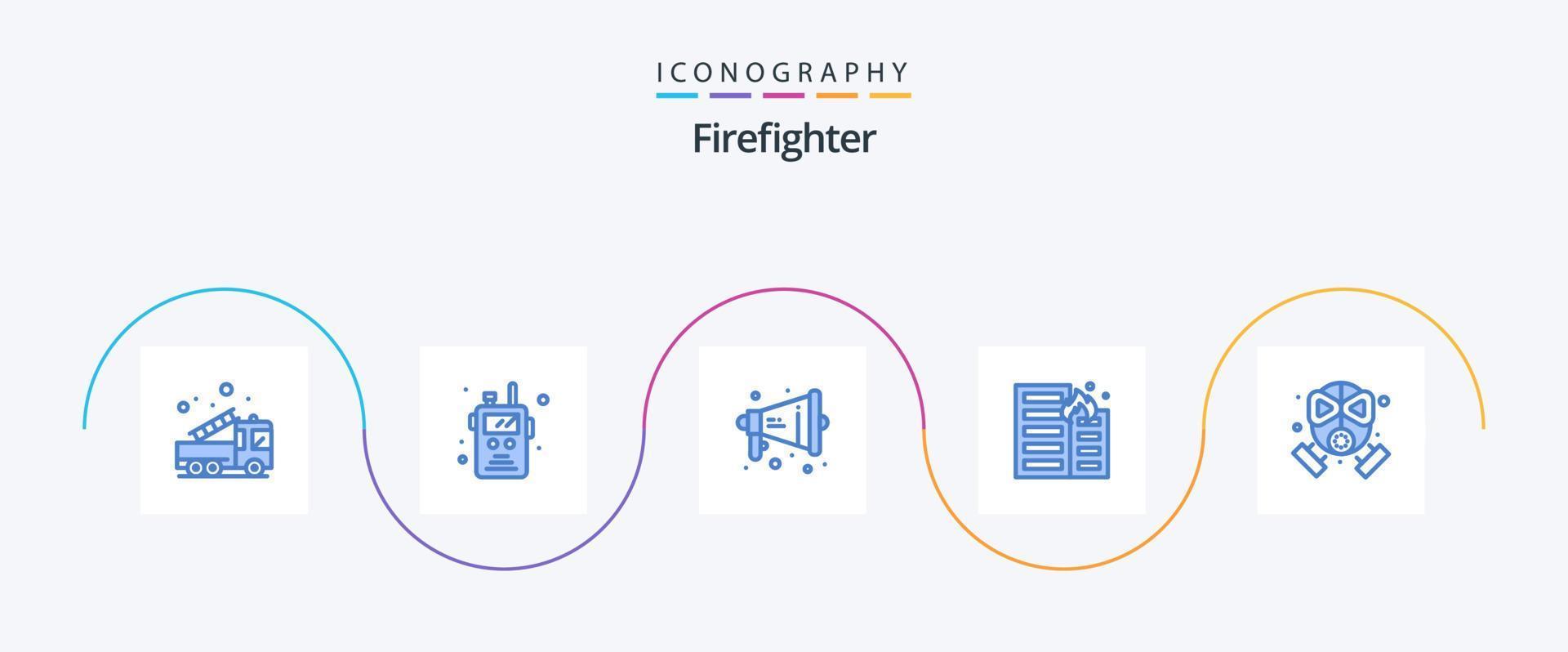 Firefighter Blue 5 Icon Pack Including risk. flame. fire. fire. warning vector