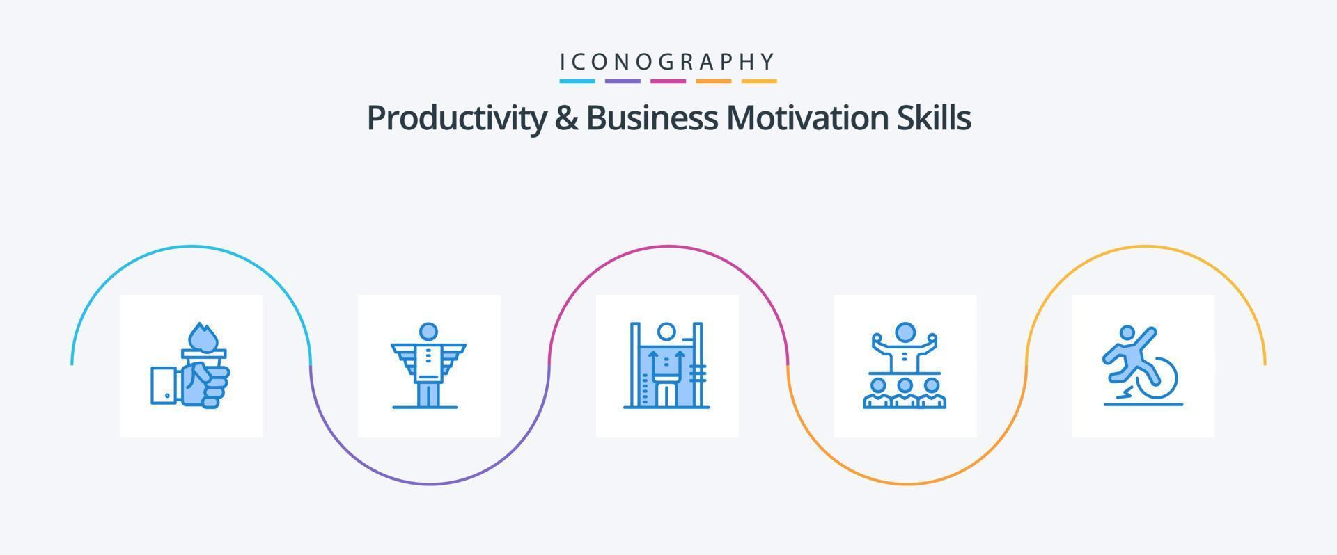 productividad y habilidades de motivación empresarial paquete de iconos azul 5 que incluye mentor. alentar. libertad. administración. humano vector