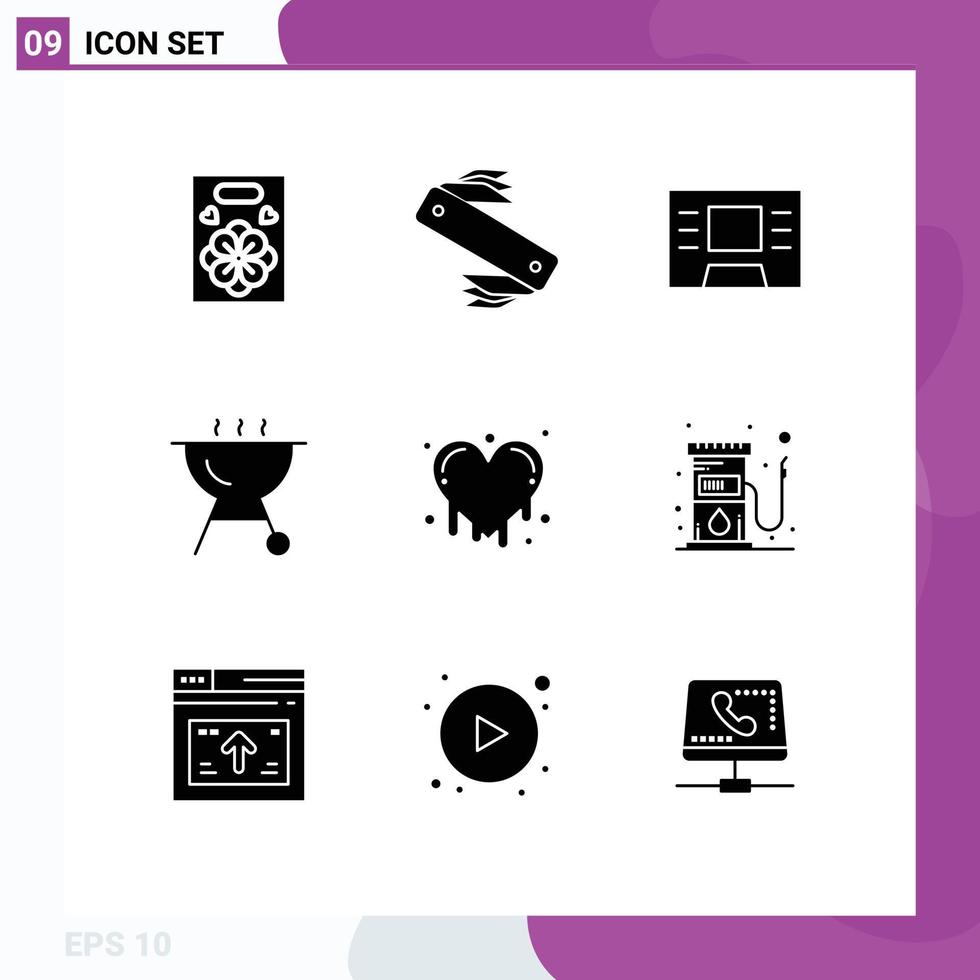 Set of 9 Modern UI Icons Symbols Signs for station fuel atm emotions bleeding heart Editable Vector Design Elements