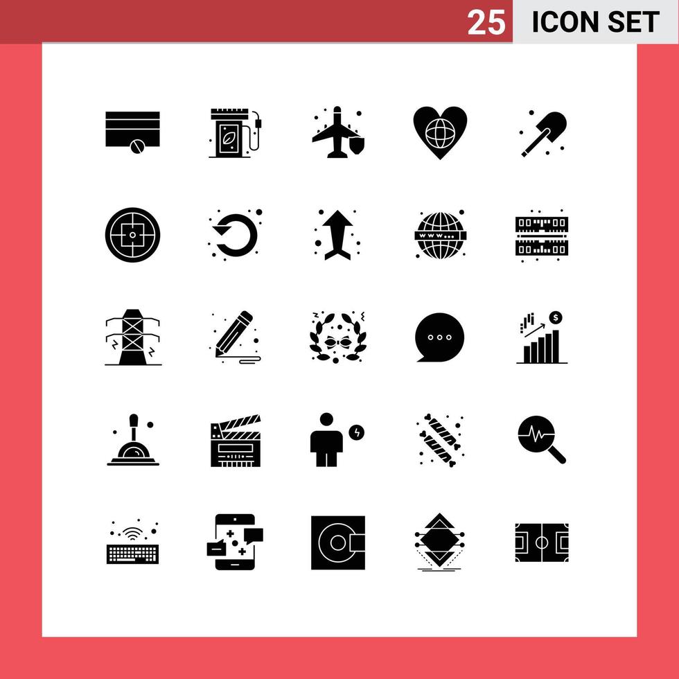 Set of 25 Commercial Solid Glyphs pack for farming like insurance heart environment Editable Vector Design Elements