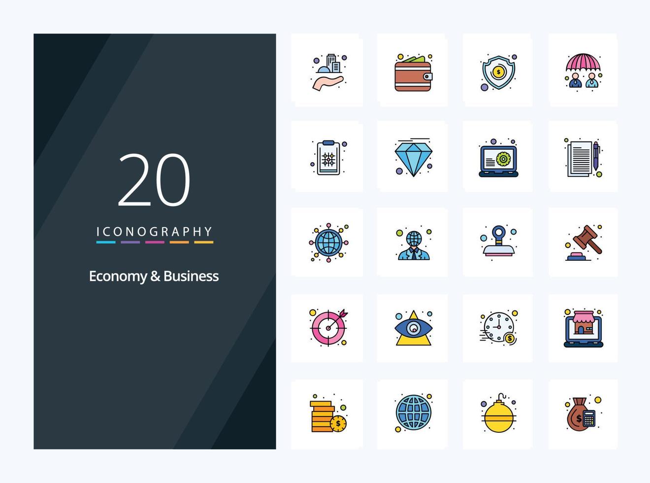 20 Economy And Business line Filled icon for presentation vector