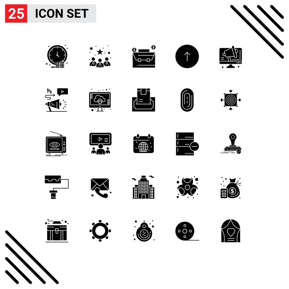 Mobile Interface Solid Glyph Set of 25 Pictograms of web communication best team browser dollar Editable Vector Design Elements